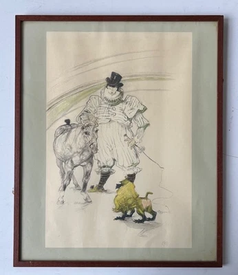 Kunstdruck Henri de Toulouse-Lautrec Zirkusclown mit Pony und Pavian Vintage - Bild 1 von 4