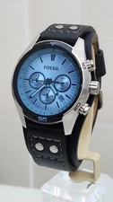 Fossil Coachman Chronograph Mens Men's watch blue dial black Cuff strap New F13
