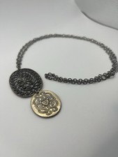 Vintage Silver Tone Necklace with Oval Pedants Including A Heart