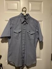Wrangler Men's Chambray Rigid Cowboy Cut Short Sleeve Snap Work Shirt -Size 16