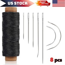 55Yards Waxed Thread with 7 Pcs Leather Needles for Hand Sewing 150D Black