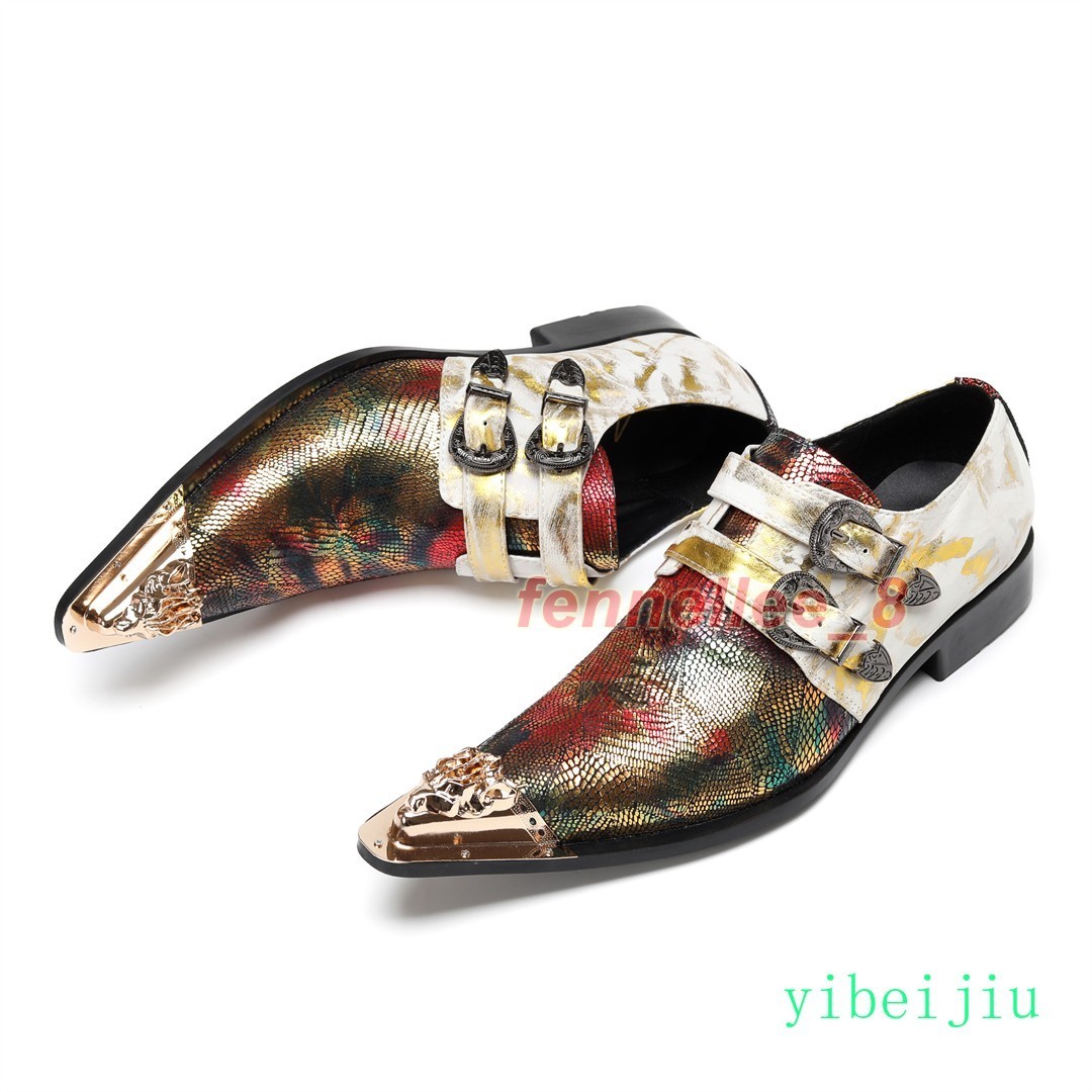 SAOLA Mocassini uomo fibbie slip on nightclub palco passerella spettacolo scarpe eleganti punta in metallo