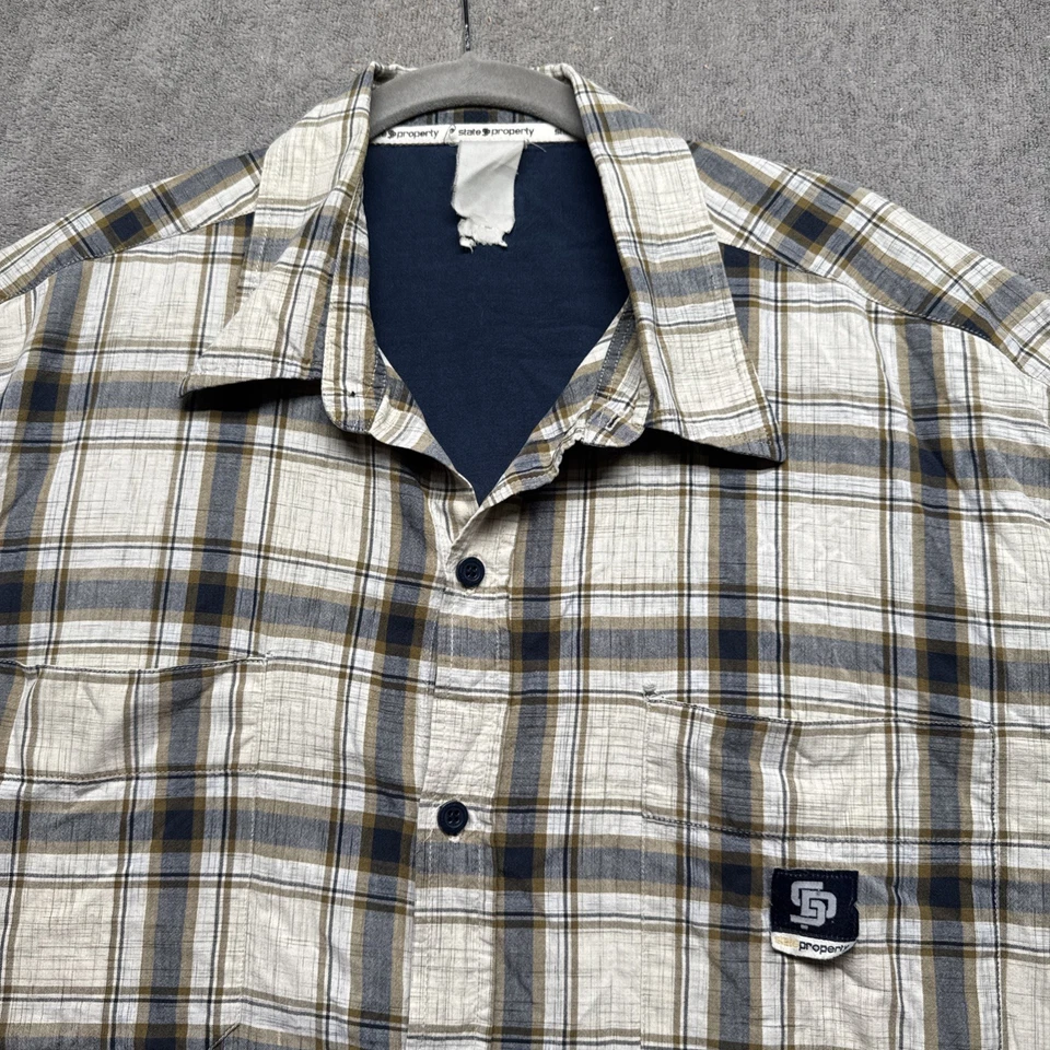 State Property Plaid Shirt Men’s L Short Sleeve Button Up Streetwear Y2K Retro - Image 2 of 4