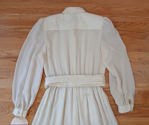 Leslie Fay Vintage Ivory Polyester Sheer Belted Dress Size 6 New With Tags - Picture 9 of 14