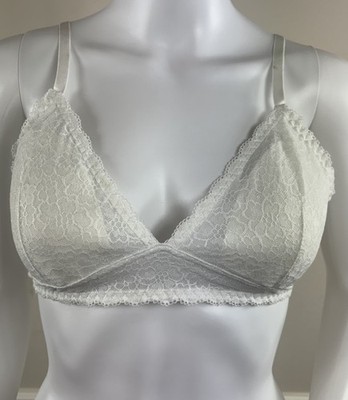 Dip Lace Bralette White Adjustable Straps Removable Pads Mesh Lined Size Large