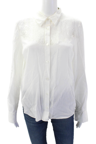 Blusa Veronica Barba Mujer Seda Manga Larga Con Cordones Botón Blanca Talla S