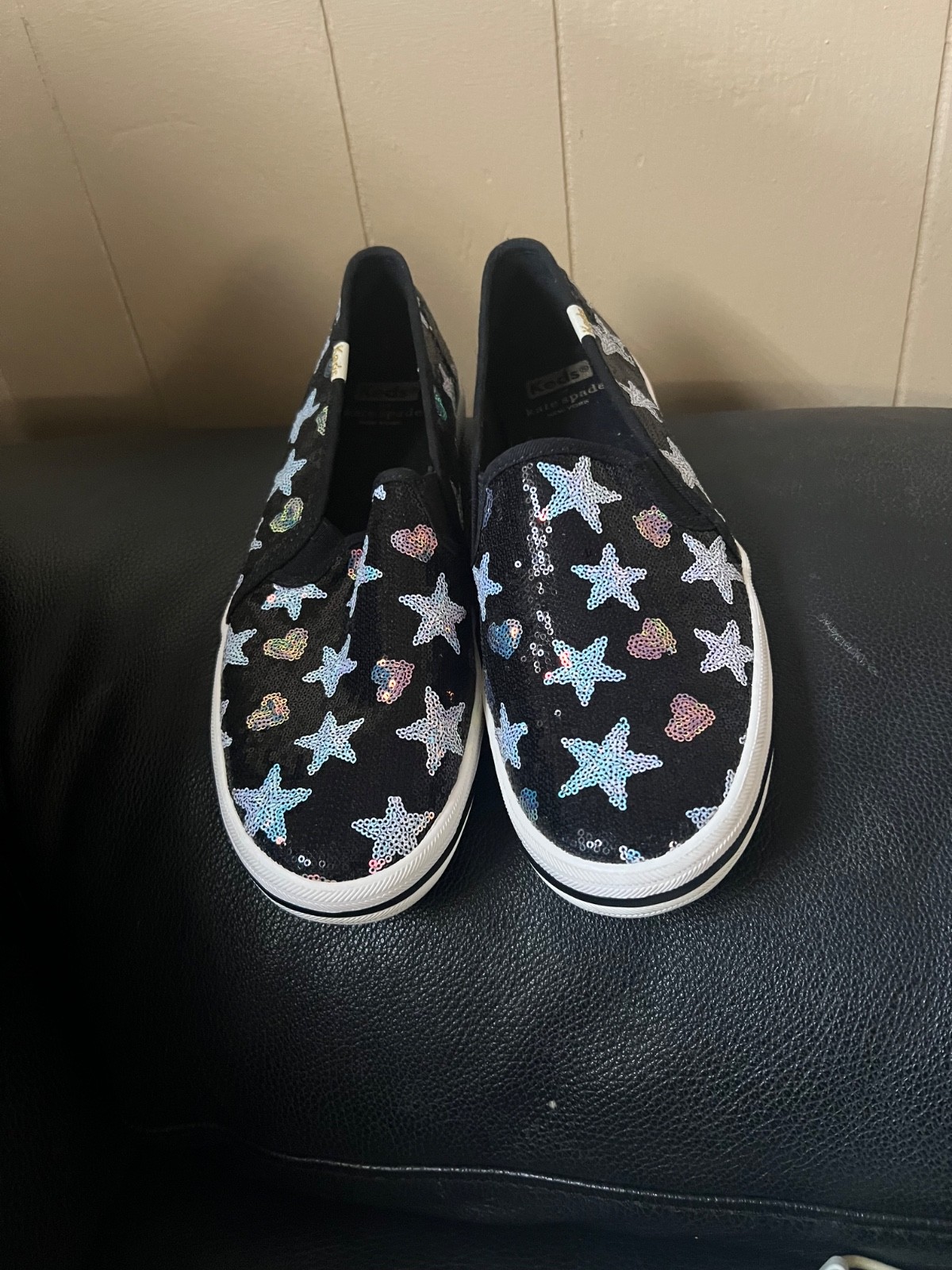 Keds x Kate Spade Double Decker Black Sequin Star Heart Slip On Sneakers 8  thumbnail 2