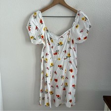 Forever 21 Floral on White Boho Romantic Dress Off Shoulder Large