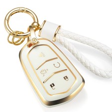 for Cadillac Key Fob Cover with Metal Braided Rope Keychain for Cadillac Acce...