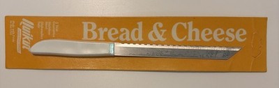 Vtg Quikut Stainless Steel Bread & Cheese Knife 5 1/2  Blade With White Handle