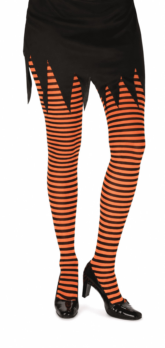 Ladies Orange Striped Witch Tights Halloween Fancy Dress Hosiery Accessory