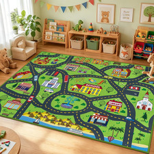 5X7 Kids Car Rug,Non Slip Road Traffic Playmat for Toddlers,Fun Car Track Town C
