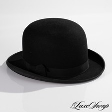 Antique Vintage 1900s Brooks Brothers Made in England Black Felt Bowler Hat 7.25