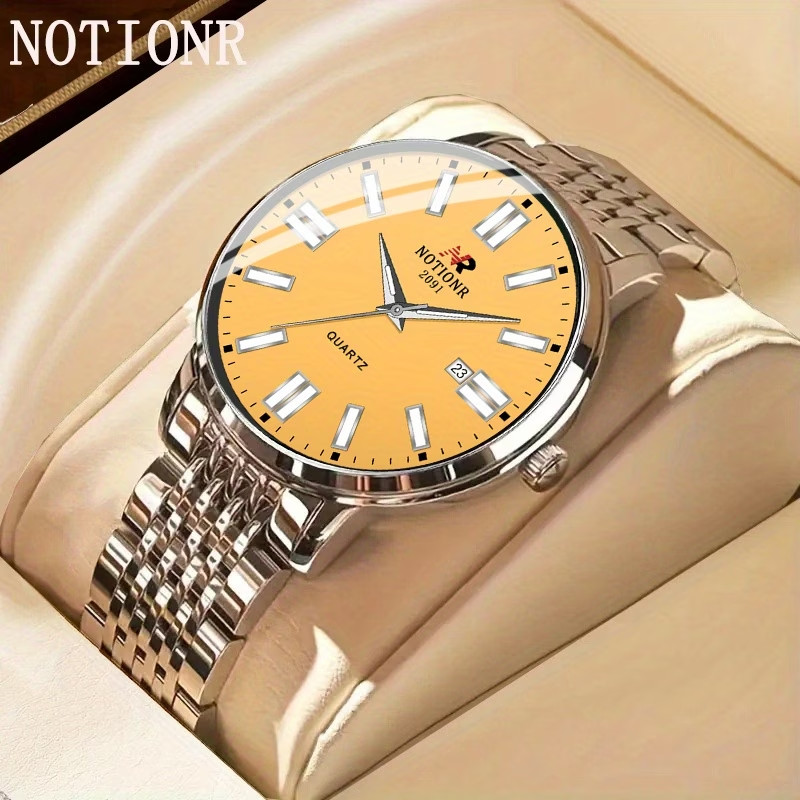 Stylish Men Casual Quartz Timepiece Classic Suitable Business Gift New Yellow