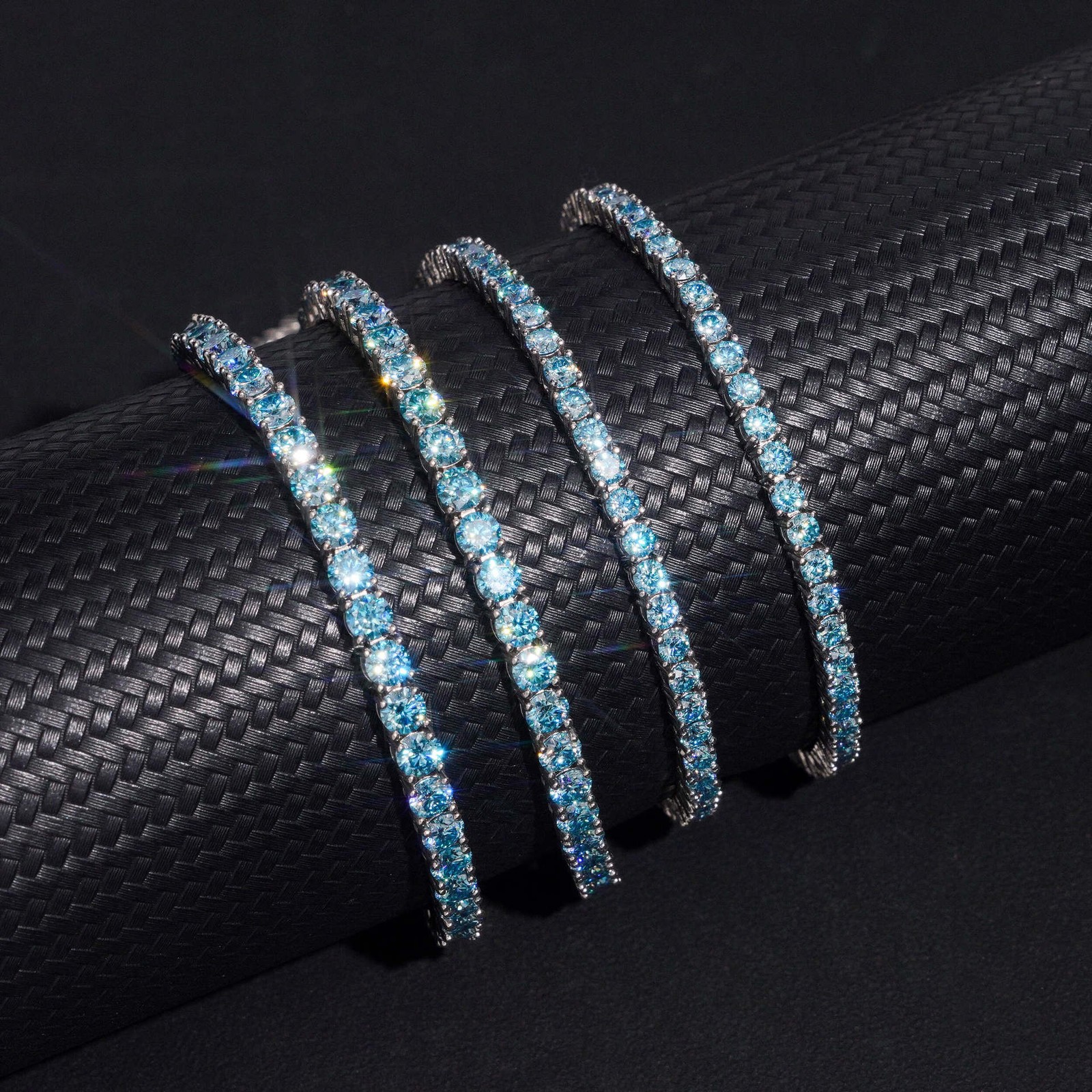 Blue VVS MOISSANITE Tennis Chain Necklace - 925 Sterling Silver - Men Women