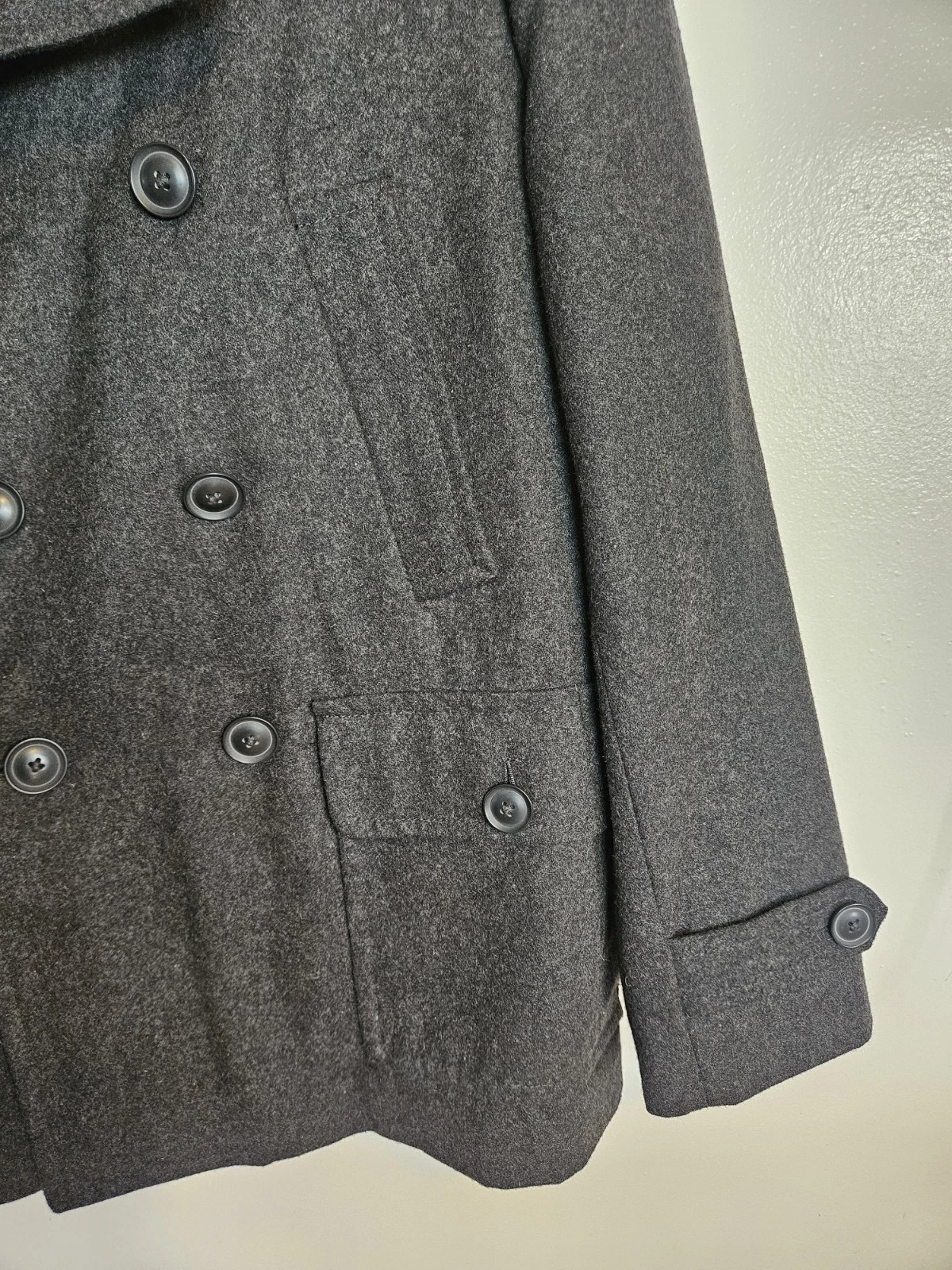 JF J.Ferrar Men Gray Modern Fit Double Breasted Pea Coat Jacket Size L NWOT/Min - product detail image 3