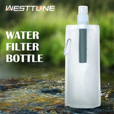 Portable Camping Water Filter Bottle Straw Purifier Hiking Emergency Life Surviv