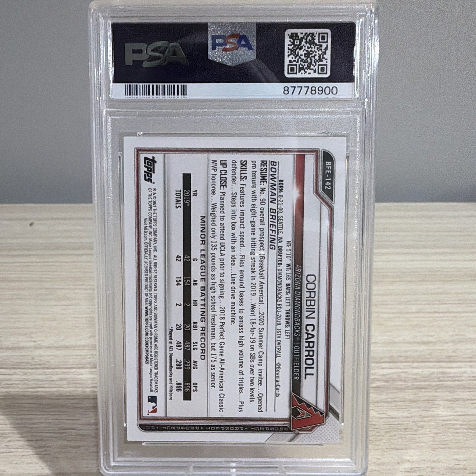 Bowman 2021 Bowman 1st Edition Corbin Carroll #BFE-142 PSA 9 Diamondbacks view 2
