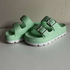J/Slides Beach Slides Womens Platform Sandals 8 Mint Green Silver Buckle