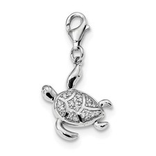 Sterling Silver Cubic Zirconia Sea Turtle with Lobster Clasp Charm Pendant