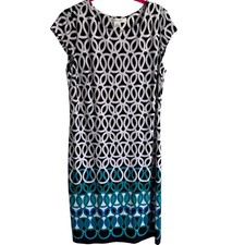 LIZ CLAIRBORNE Black, Blue and White Geometric Ladies Dress, M