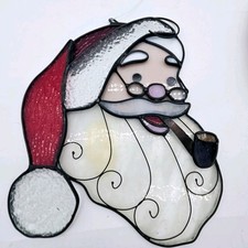 Vintage Stained Glass Santa Cause Head Suncatcher 7" Christmas 3D Adorable