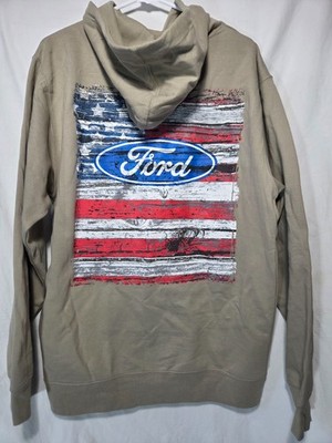 Ford Road Trip Hoodie Sweatshirt  Tan Men s Size Medium Americana Front Pocket