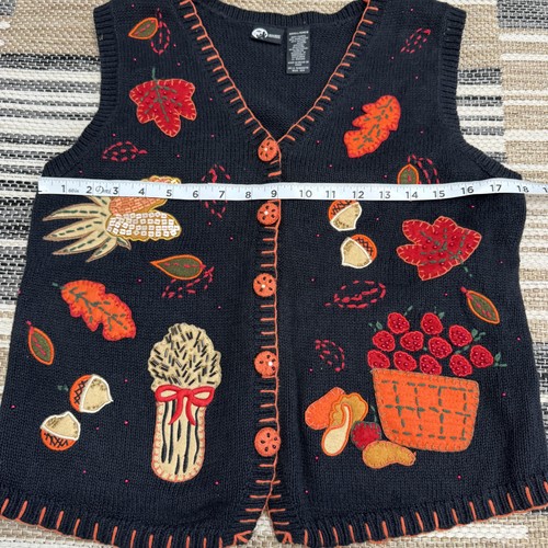 Holiday Editions Sweater Vest Womens Small Fall Thanksgiving Embroidered Leaves - Picture 10 of 12