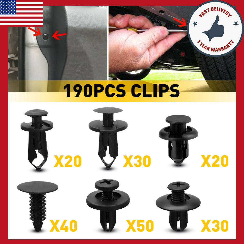 190pcs/set Clip Trim Car Pin Push Rivet Bumper Door Panel Retainer Fastener Kit