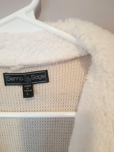 Sienna Sage Beige Women's Faux Fur Soft Opened Cardigan Sweater Size L - Picture 4 of 13