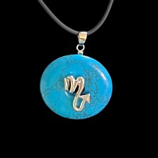 Scorpio Zodiac Sign Silvertone W Faux Turquoise Pendant W Cord Astrology NEW