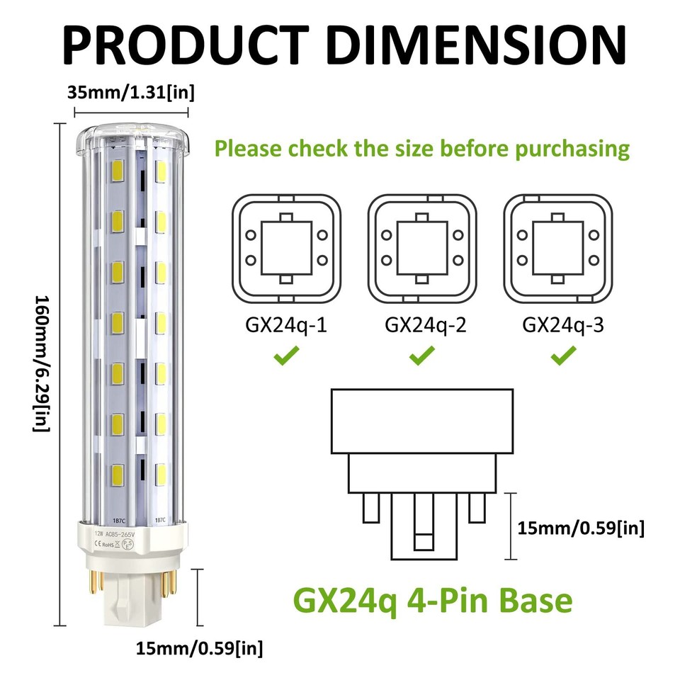 12W GX24Q G24Q 4 pin Base LED Light Bulb GX24 LED PL Recessed Light 26W 12w-gx24q-g24q-4-pin-base-led-light-bulb-gx24-led-pl-recessed-light-26w