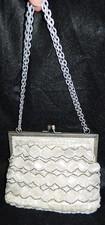 VTG White Clear Silver Glass Bead Geometric Handbag Purse Clutch