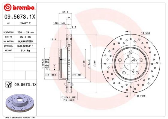 2X Brembo 09.5673.1X Bremsscheibe Passend FüR Subaru-image
