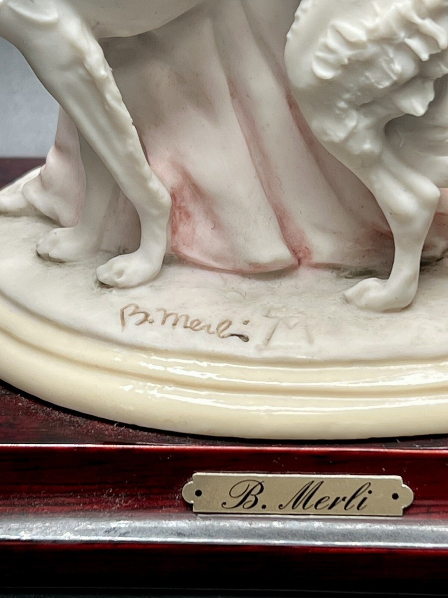 Vtg Capodimonte Naples Victorian Woman Figurine w Borzoi Dog On