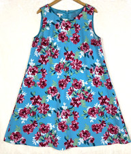 Talbots Dress Womens 14 Shift Blue Floral Lined Sleeveless Career Office Work