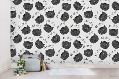 3D Cartoon Animal Cat Self-adhesive Removable Wallpaper Murals Wall 535