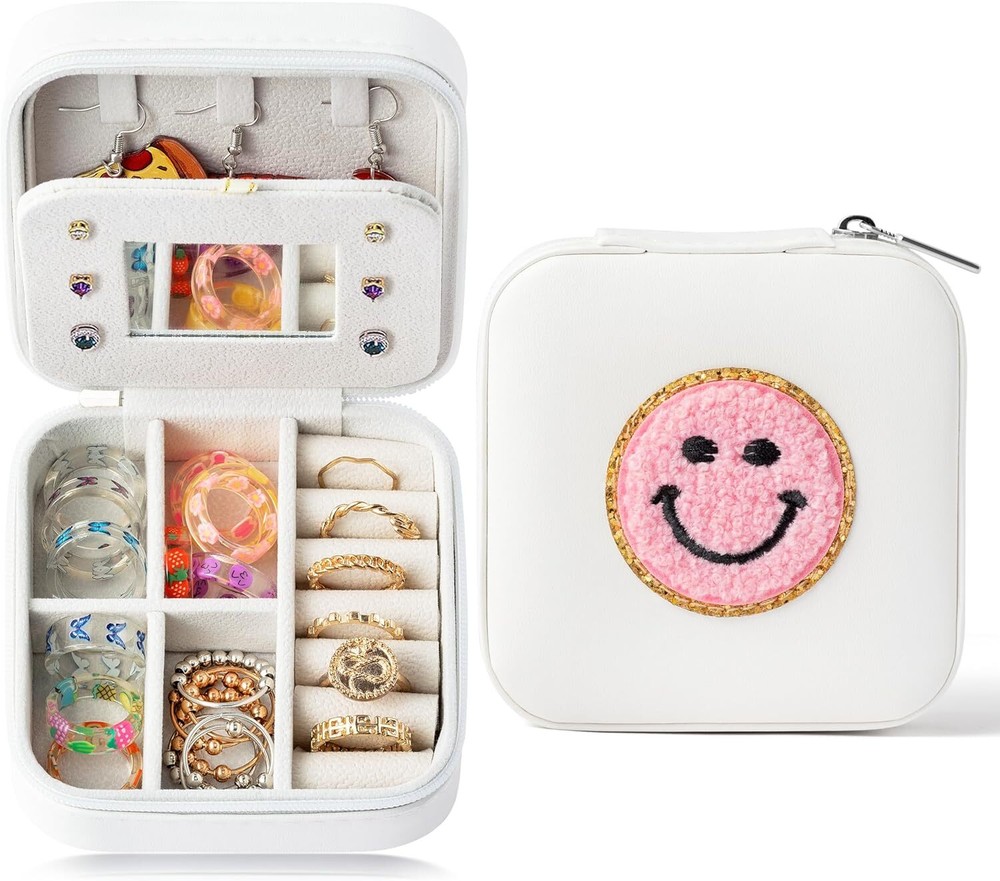 Mini Preppy White Travel Jewelry Case for Women  