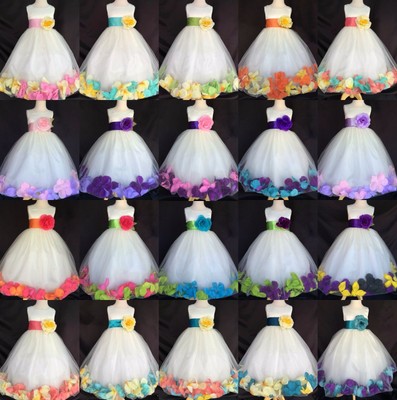 Ivory Mixed Rose Petal Dress Flower Girl Bridesmaid Birthday Pageant Easter #24