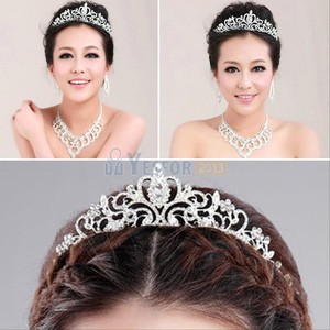 Princess Bridal Austrian Crystal Tiara Wedding Crown Headband Veil