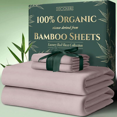 Ultra Soft Organic Bamboo Twin Bed Sheets - 4Pcs Light Pink, 17'' Deep Pocket