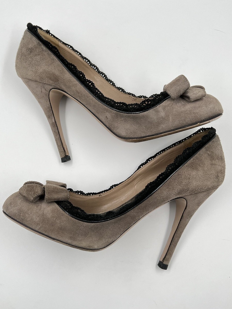値下げVALENTINO GARAVANI レースパンプス　37.5 VALENTINO GARAVANI Shoes 38 US 8 UK 5 Taupe Suede Lace Pump