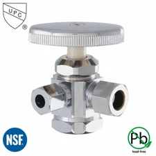 1/2 Inch FIP x 1/2 Inch Comp x 1/4 Inch Comp Multi Turn Brass Angle Stop Valve