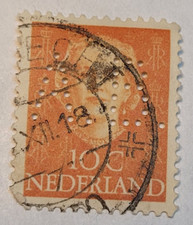 Netherlands Postage ~ Queen Juliana ~ Orange 10₵ Stamp ~ Cancelled ~ 1949 ~ C10