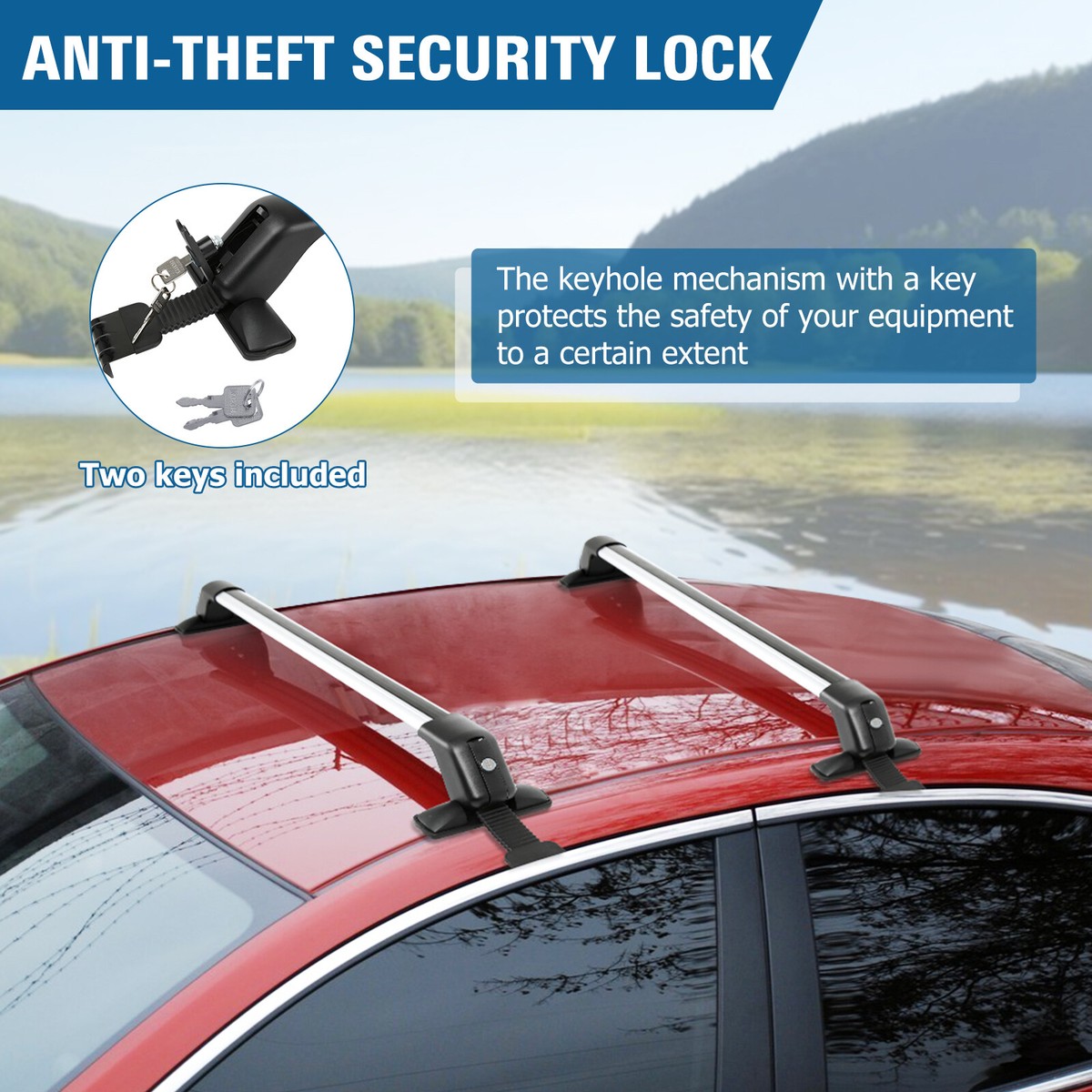 Roof Rack Crossbars For Volkswagen Jetta GLI - Adjustable, Lockable, Fits Kayaks & Cargo