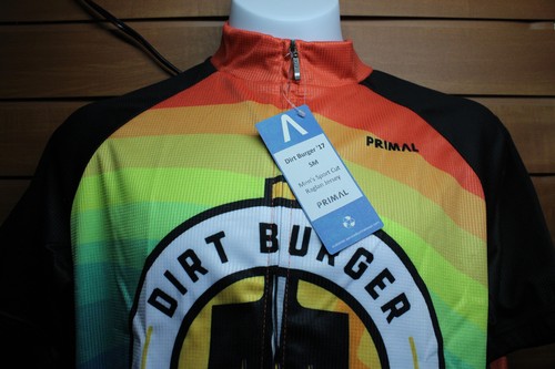 Dirt Burger Vegan Restaurant Bike Sport Cut Raglan Jersey Rainbow Design - Picture 3 of 9