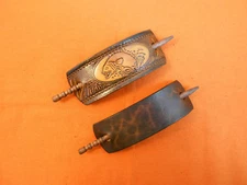 2 Leather Hair Barrettes w Sticks, Ponytail, Bass Fish Fishing Hand Crafted #354
