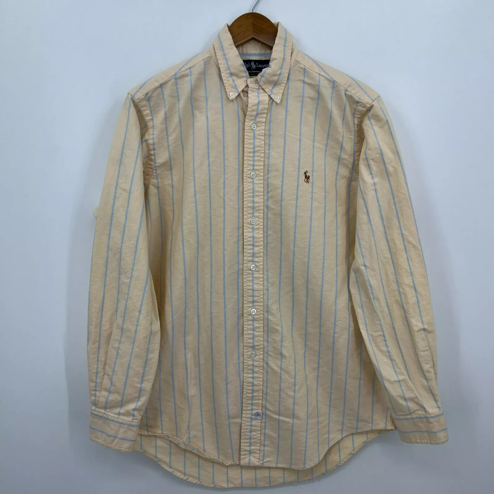 Polo Ralph Lauren manica lunga camicia con bottoni uomo 15 5 arancione a righe logo pony