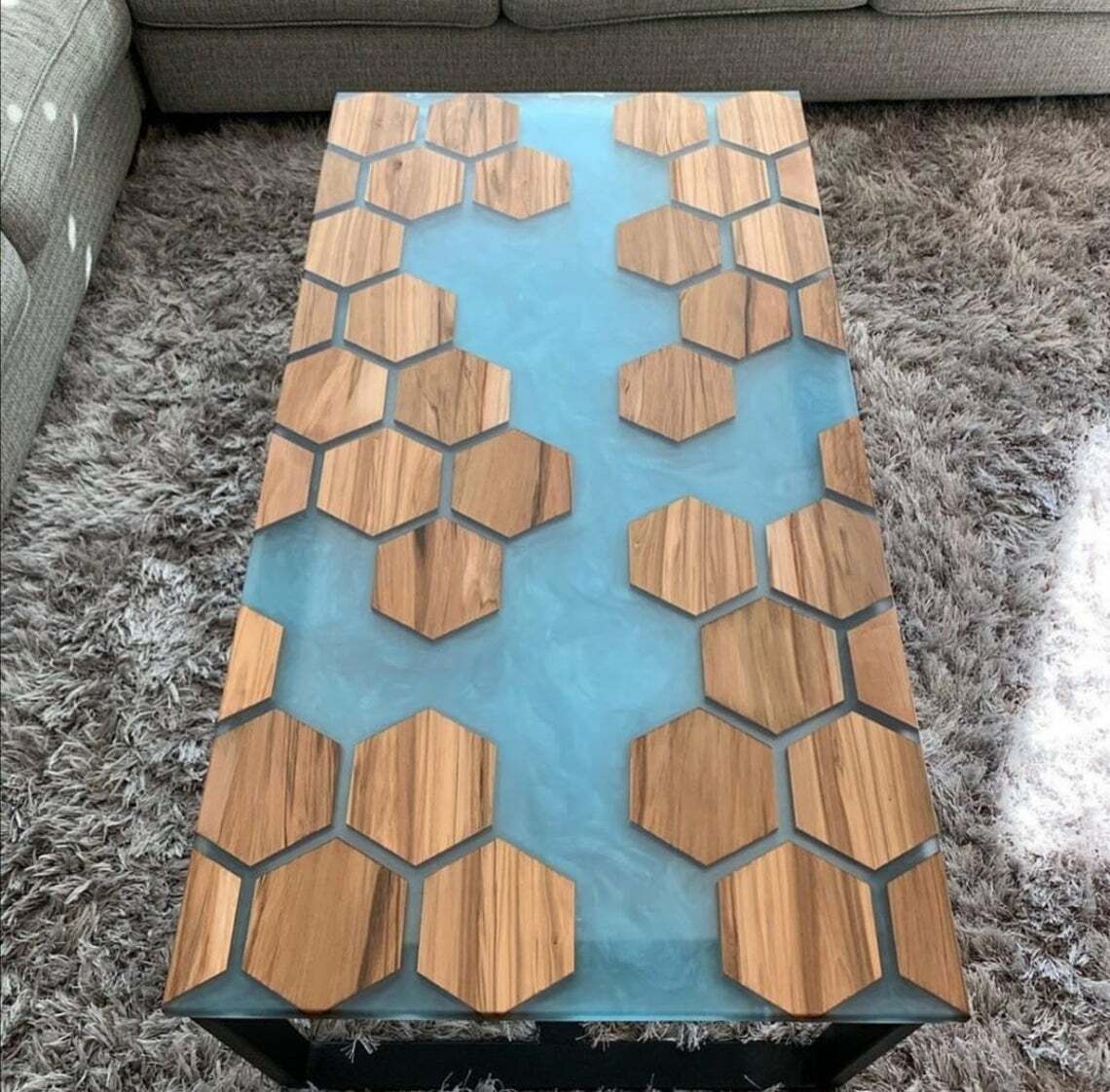 Honeycombs Epoxy Furniture Wooden Acacia Table Dining/Living Decor Made To Order