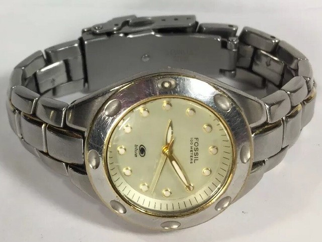 Fossil Am4547 Ladies Watch Stella Cecile Blue Face Silver Steel Bracelet Mint For Sale Online Ebay